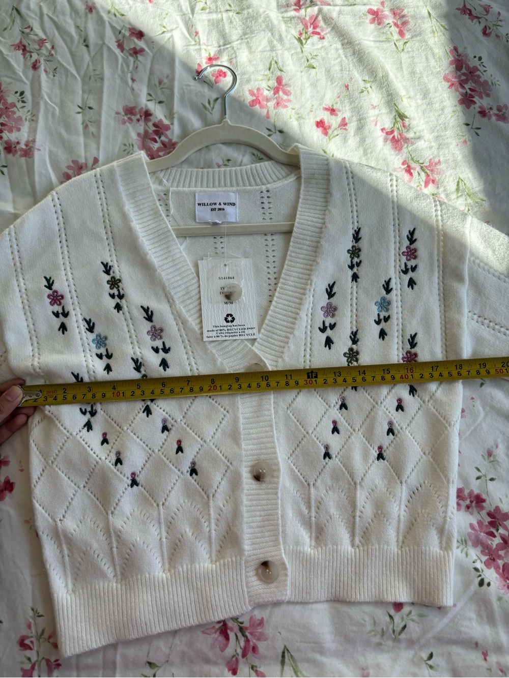 NWT Cream Floral Knit Button-Front Cardigan - Picture 7 of 9